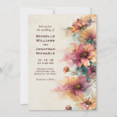 Bourgondische Aquarel Wilde Bloem Bruiloft Kaart (Voorkant)