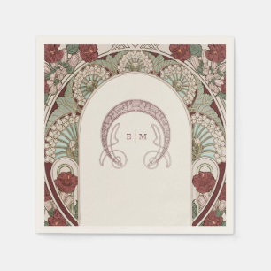 Bourgondische Art Nouveau monogram initiaal tafel  Servet