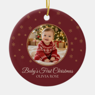 Bourgondische baby's eerste kerst herinnering foto keramisch ornament