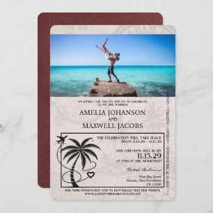 Bourgondische Bahamas Passport Wedding Kaart