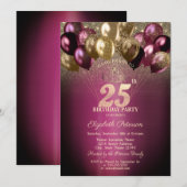 Bourgondische ballonnen glitter 25e verjaardag kaart (Voorkant / Achterkant)