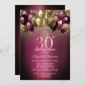 Bourgondische ballonnen Glitter 30e verjaardag Kaart (Voorkant / Achterkant)