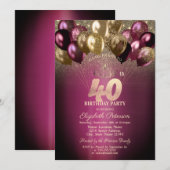 Bourgondische ballonnen Glitter 40e verjaardag Kaart (Voorkant / Achterkant)