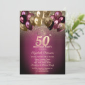 Bourgondische ballonnen Glitter 50e verjaardag Kaart (Staand voorkant)