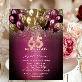 Bourgondische ballonnen Glitter 65e verjaardag Kaart