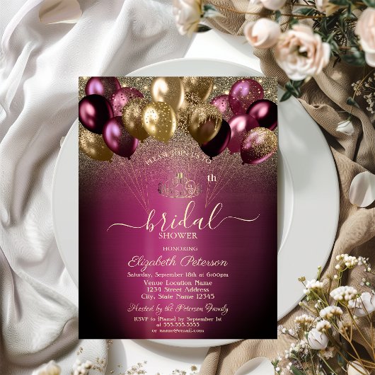 Bourgondische ballonnen Glitter Vrijgezellenfeest Kaart