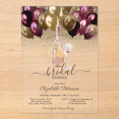 Bourgondische ballonnen wijnset Glitter Vrijgezell Acryl Uitnodigingen (Voorkant)