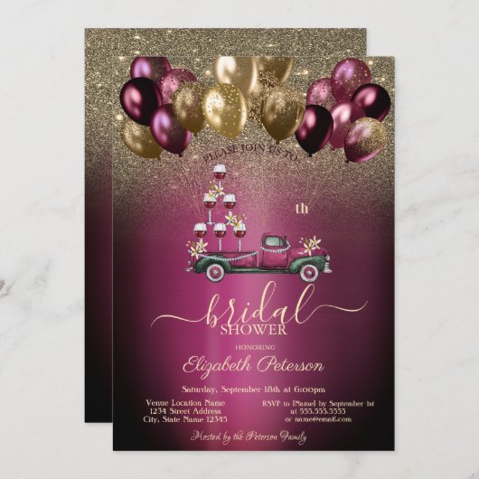 Bourgondische ballonnen Wine Truck Glitter Vrijgez Kaart (Voorkant / Achterkant)