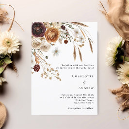 Bourgondische beige pampas bloemen bruiloft kaart