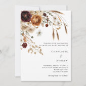 Bourgondische beige pampas bloemen bruiloft kaart (Voorkant)