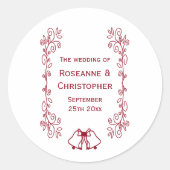 Bourgondische Bells Scrollwork Wedding Design Ronde Sticker (Voorkant)