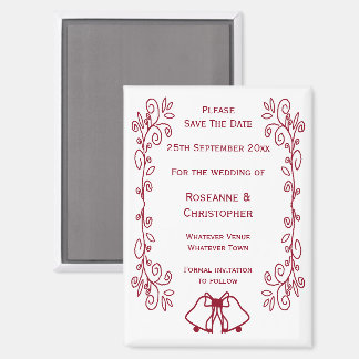 Bourgondische Bells Scrollwork Wedding Sla de datu Magneet
