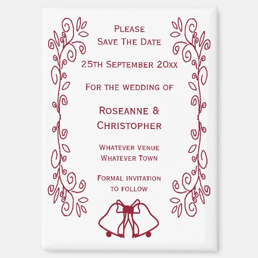 Bourgondische Bells Scrollwork Wedding Sla de datu Magneet (Voorkant)