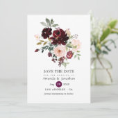 Bourgondische Bes en Blush Bloem Bruiloft Save The Date (Staand voorkant)
