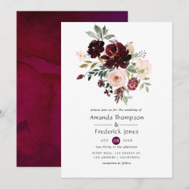 Bourgondische Bes en Blush Bloemen Bruiloft Kaart