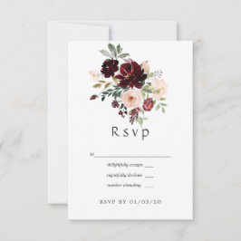 Bourgondische Bes- en Roze Bloemen Bruiloft RSVP Kaartje