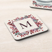 Bourgondische bessen en herfstbladeren monogram bier onderzetter (Linkerzijde)