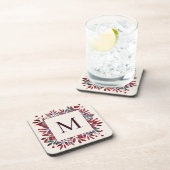 Bourgondische bessen en herfstbladeren monogram bier onderzetter (Rechterzijde)