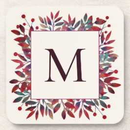 Bourgondische bessen en herfstbladeren monogram bier onderzetter