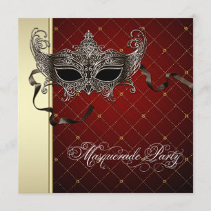 Bourgondische Black Gold Masquerade Feest Uitnodig Kaart