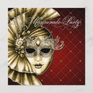 Bourgondische Black Gold Masquerade Party Kaart