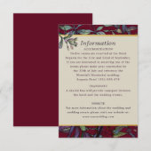 Bourgondische bladbloemen bruiloft gasteninformati informatiekaartje (Voorkant / Achterkant)