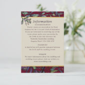 Bourgondische bladbloemen bruiloft gasteninformati informatiekaartje (Staand voorkant)