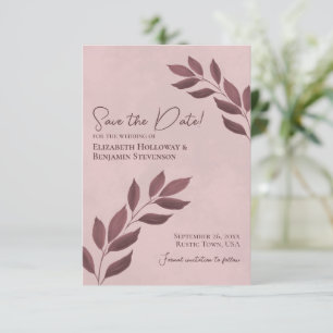 Bourgondische bladeren op het Roos Dusty Elegant W Save The Date