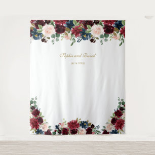 Bourgondische blauwe bloem bruiloft photo booth ac wandkleed