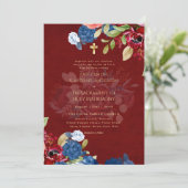 Bourgondische Blauwe Bloemen Katholieke Huwelijksm Kaart (Staand voorkant)