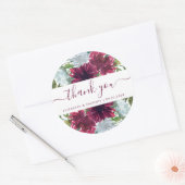Bourgondische blauwe bloemenbruiloft dank u ronde sticker (Envelop)