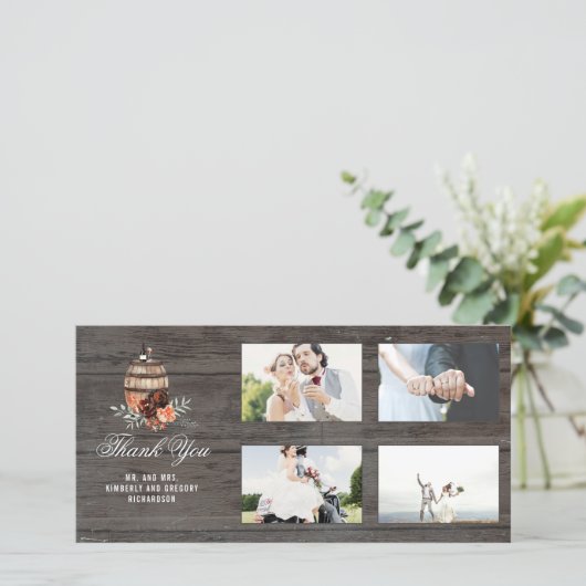 Bourgondische bloem barrel rustieke bedankjes brui bedankkaart (Staand voorkant)