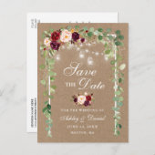 Bourgondische bloem botanische bewaar de datum kra aankondigingskaart (Voorkant / Achterkant)