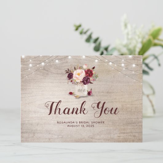 Bourgondische bloem bruidsdankjeshouder in metselp bedankkaart (Staand voorkant)