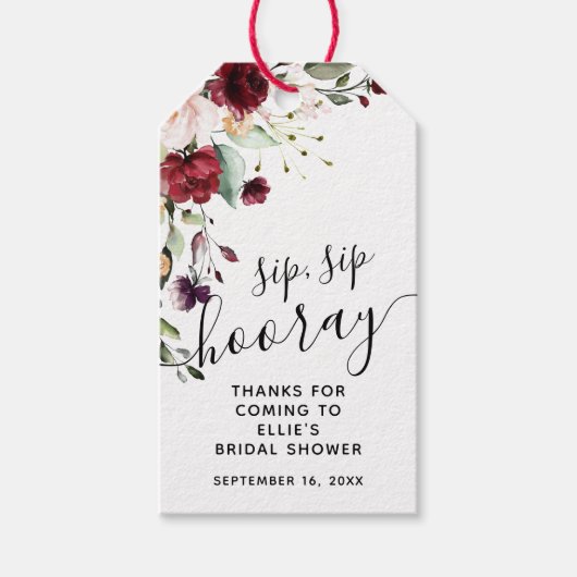 Bourgondische bloem bruidsfeest favoriet cadeaulabel (Voorkant)