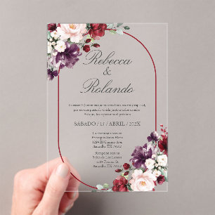 Bourgondische bloem Elegante bruiloft uitnodiging 