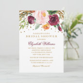 Bourgondische bloem glitter bruiloft feest kaart (Staand voorkant)