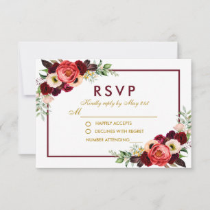 Bourgondische bloem goud boho bruiloft RSVP Kaartje