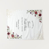 Bourgondische Bloem Goud Folie Bruidsfeest Welcome Wandkleed (Voorkant (horizontaal))