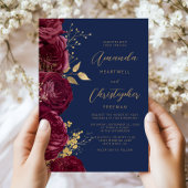 Bourgondische bloem goud script Navyblauw bruiloft Kaart