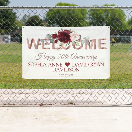 Bourgondische bloem gouden 50ste huwelijksjubileum spandoek (Insitu)