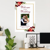 Bourgondische bloem gouden boho bruiloft welkom fo poster (Thuiskantoor)