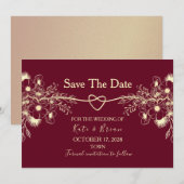 Bourgondische Bloem Gouden Trouw Save The Date (Voorkant / Achterkant)
