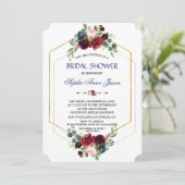 Bourgondische bloem gouden zeshoekige frame bruids kaart (Staand voorkant)