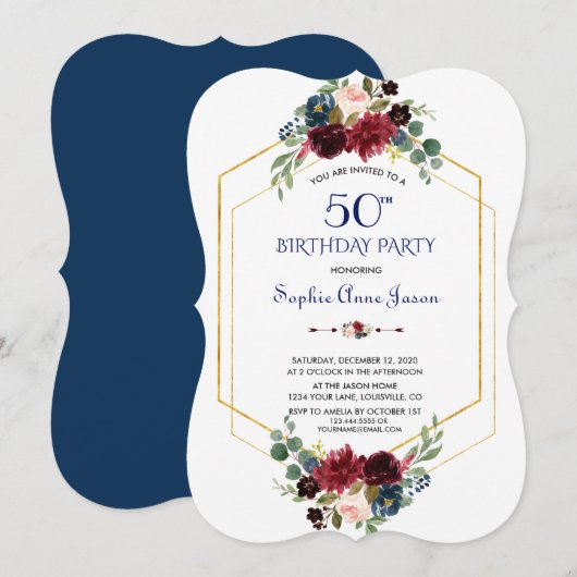 Bourgondische bloem gouden zeshoekige lijst 50ste  kaart (Voorkant / Achterkant)