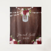 Bourgondische Bloem Mason Jar Trouwjurk Houten Lic Wandkleed (Voorkant)