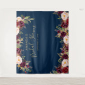 Bourgondische bloem navy bruiloft feest Photo Boot Wandkleed (Voorkant)