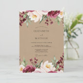 Bourgondische Bloem Romantische Bruiloft Kaart (Staand voorkant)