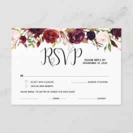 Bourgondische bloem RSVP, antwoord, antwoordkaarte Informatiekaartje