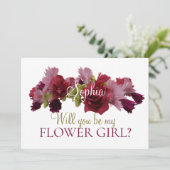 Bourgondische bloem - wees mijn bloemenmeisje brui kaart (Staand voorkant)